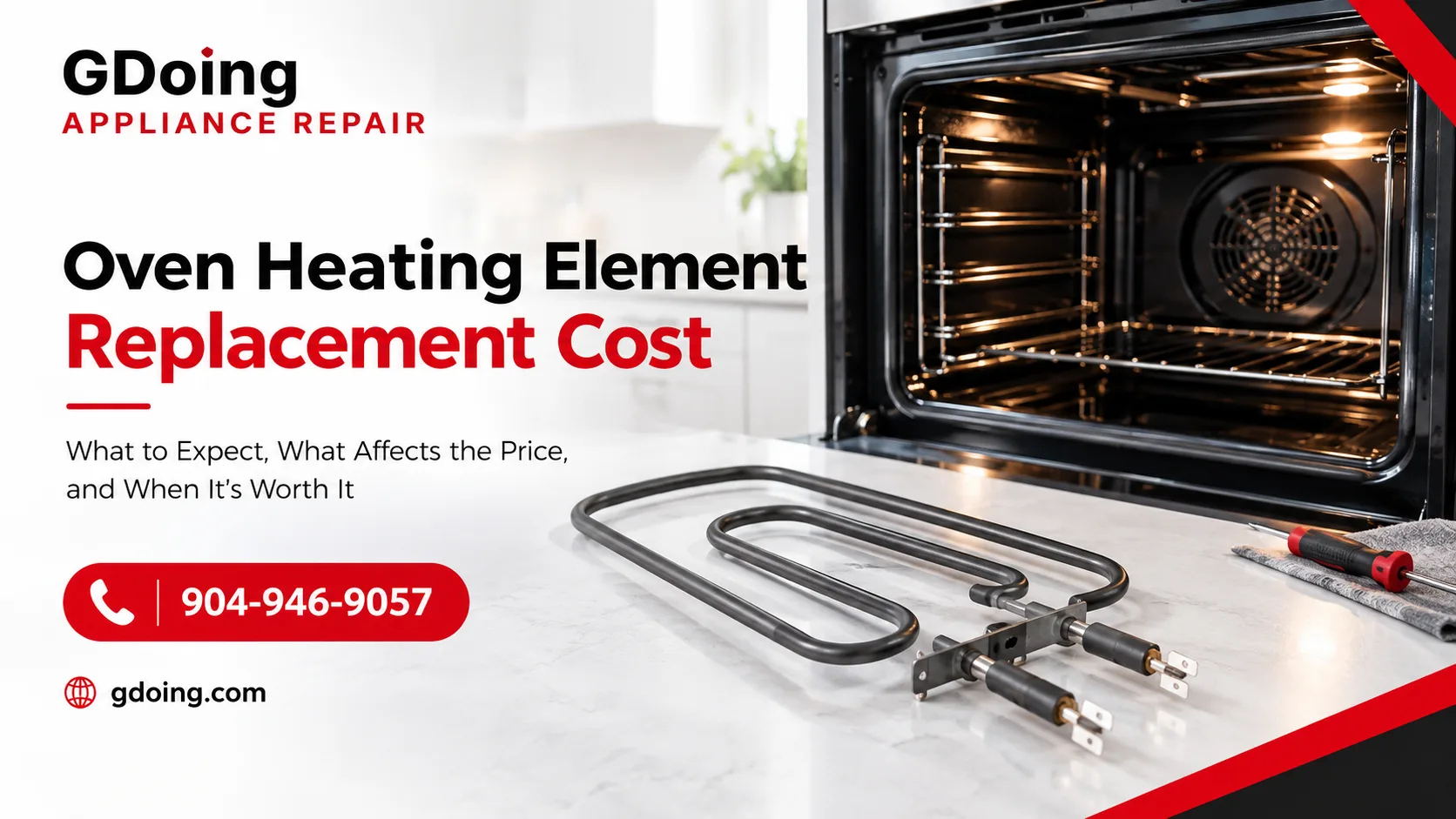 The bake heating element of an electric oven before replacement